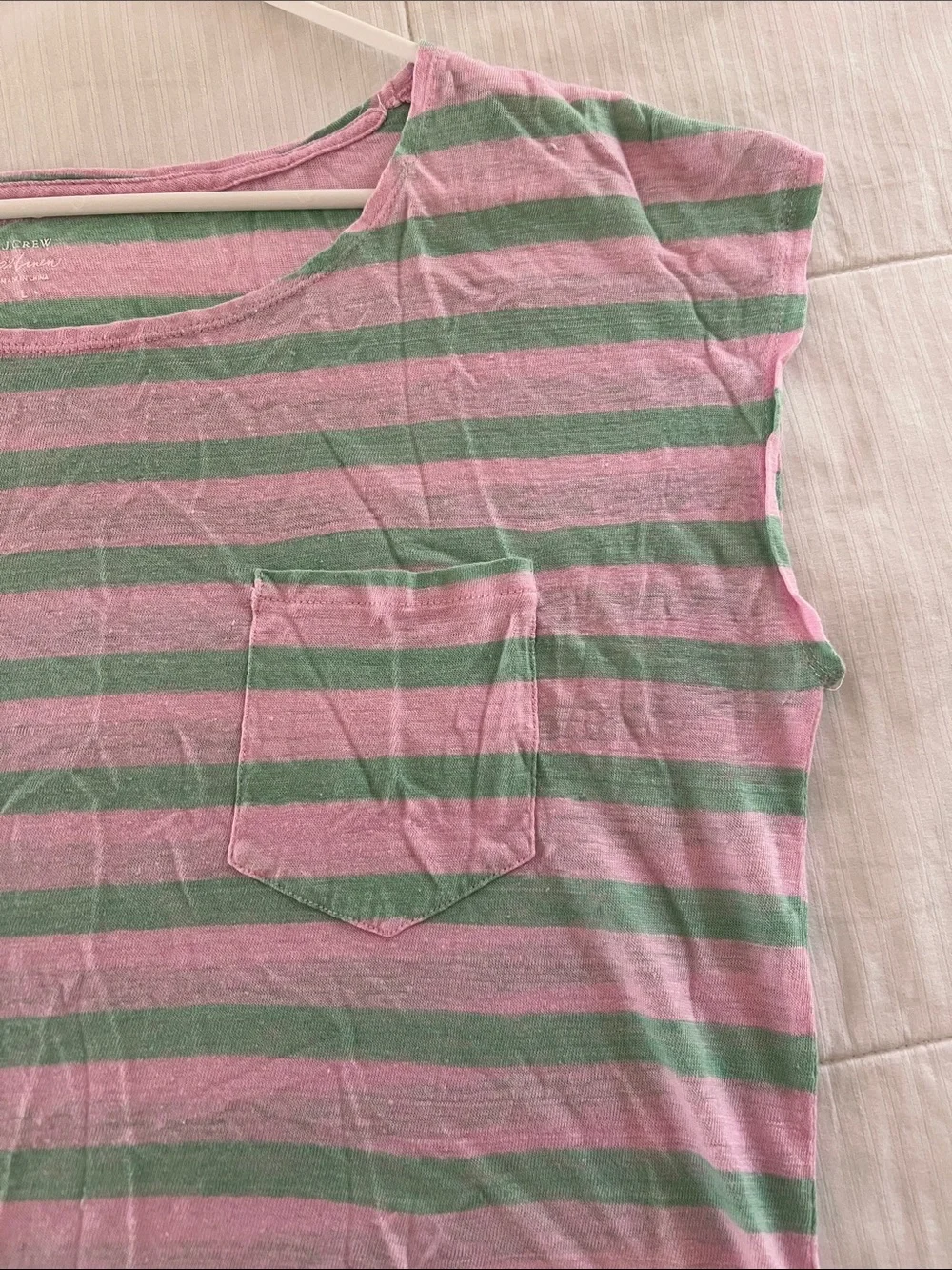 J. Crew Pink and Mint Striped Short Cap Sleeve Tee